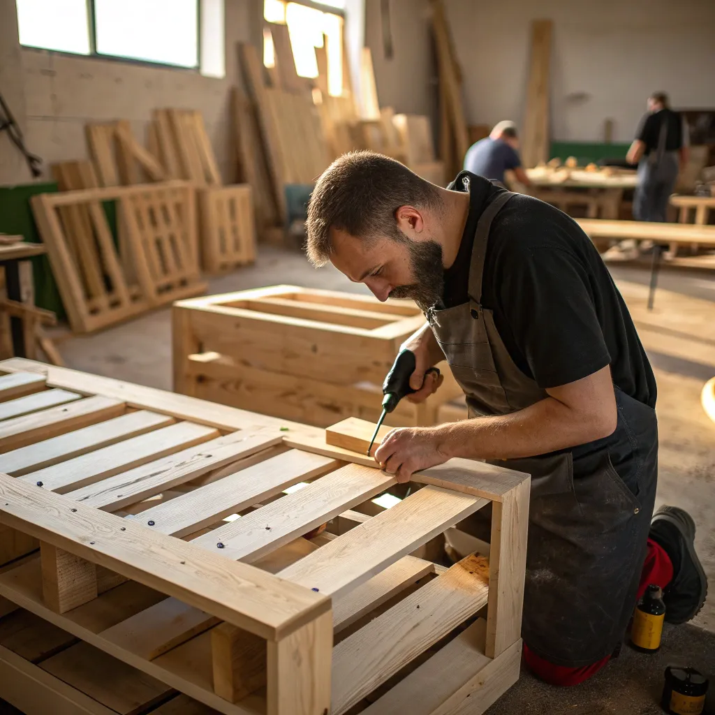 Craftsman working on pallet furniture